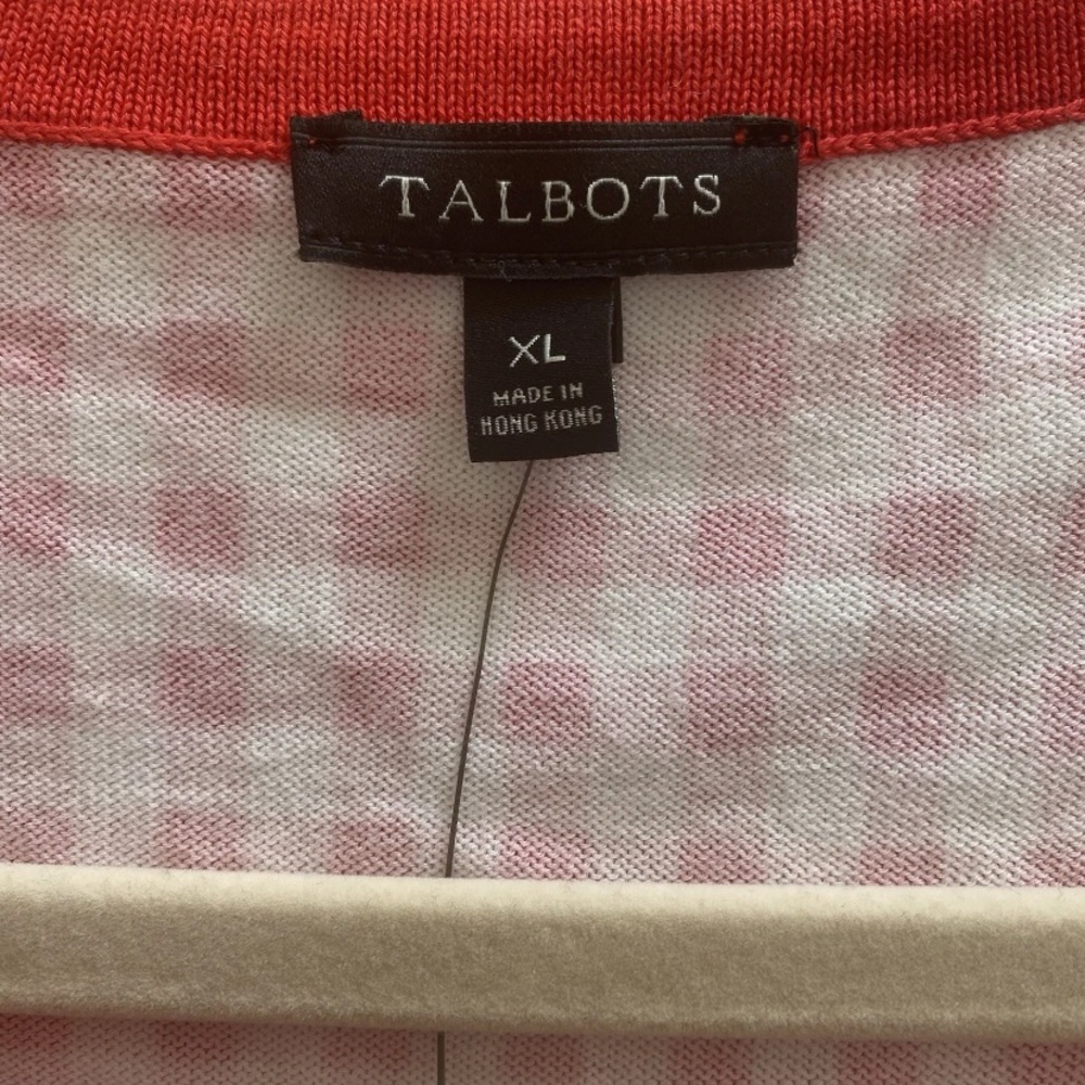 Talbots Red White Gingham Cardigan SweaterSize XL 3/4 Sleeve Cottagecore NWT - Picture 5 of 8